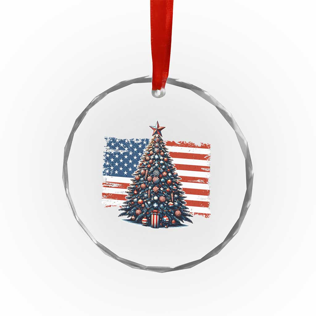 Patriotic American Flag Christmas Crystal Glass Ornament - Wonder Print Shop