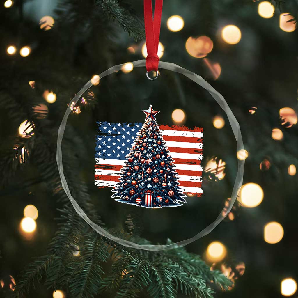Patriotic American Flag Christmas Crystal Glass Ornament - Wonder Print Shop