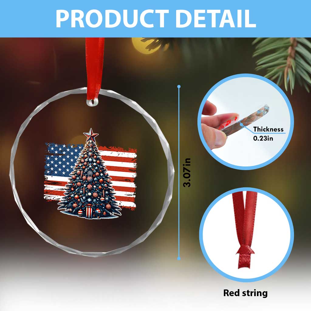 Patriotic American Flag Christmas Crystal Glass Ornament - Wonder Print Shop
