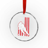 Patriotic American Flag Ice Hockey Player Crystal Glass Ornament Stars And Stripes Sports Graphic