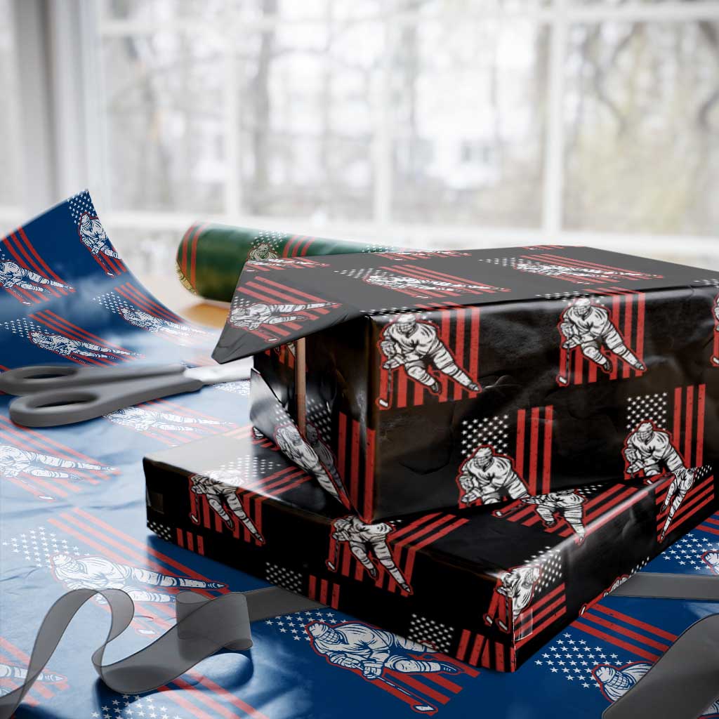 Patriotic American Flag Ice Hockey Player Wrapping Paper Roll Stars And Stripes Sports Graphic