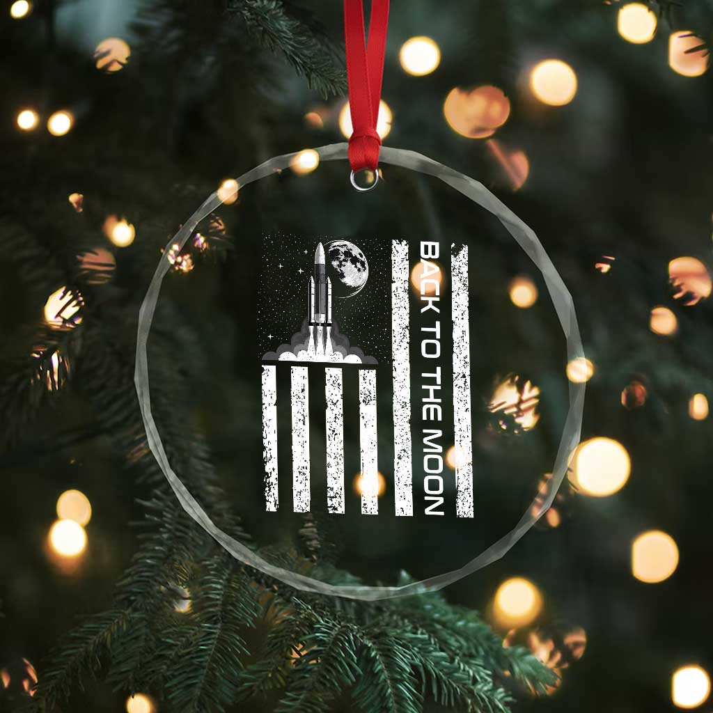 Patriotic American Pride Astronaut Lunar Mission Crystal Glass Ornament Back To The Moon