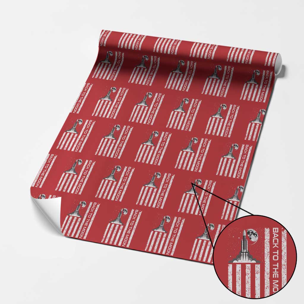 Patriotic American Pride Astronaut Lunar Mission Wrapping Paper Roll Back To The Moon