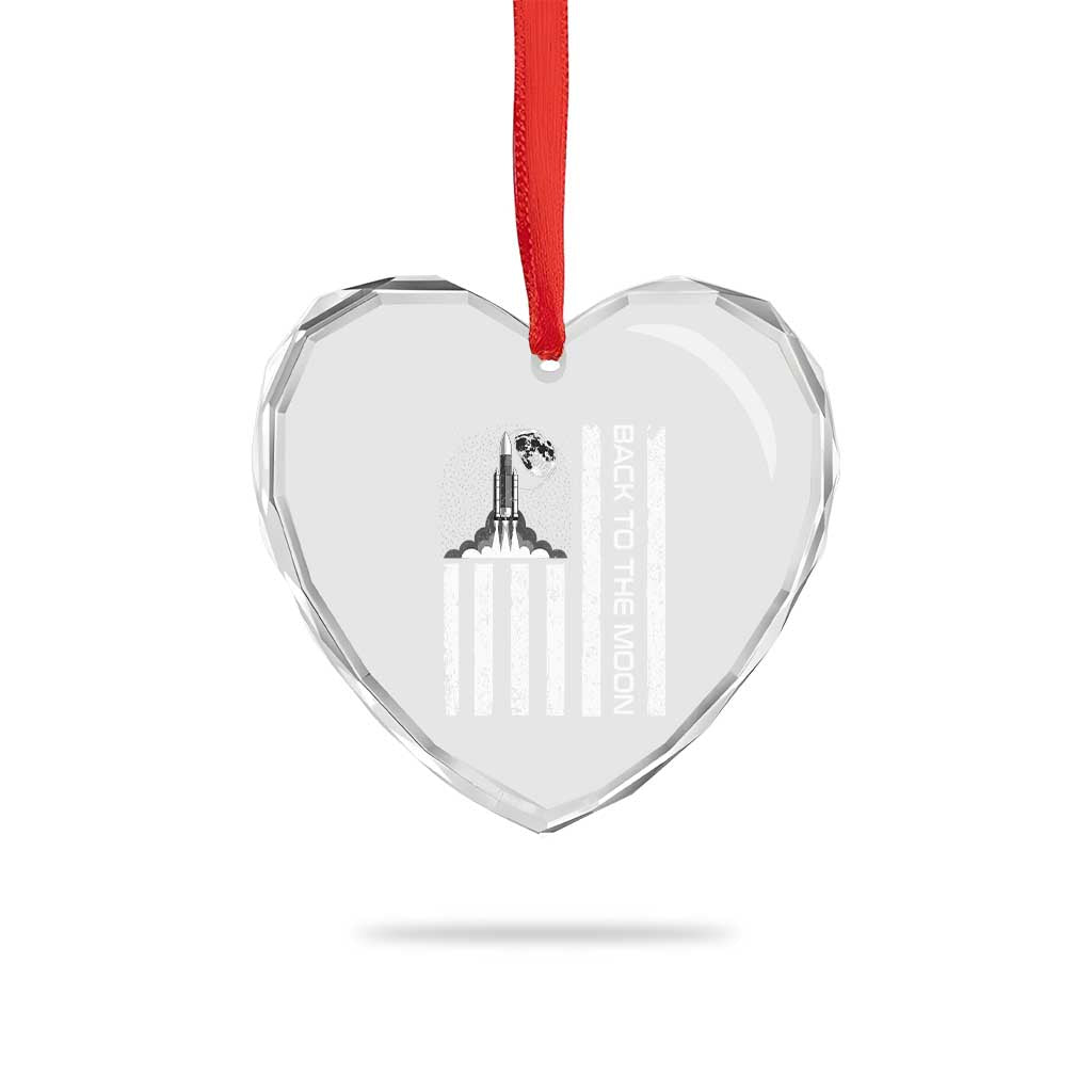 Patriotic American Pride Astronaut Lunar Mission Heart Crystal Glass Ornament Back To The Moon