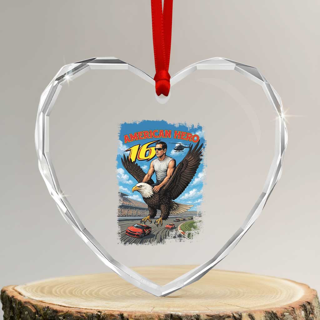 Patriotic Americanana Speed Legend 16 Tribute Heart Crystal Glass Ornament American Hero Bald Eagle Speedway Memorial - Wonder Print Shop