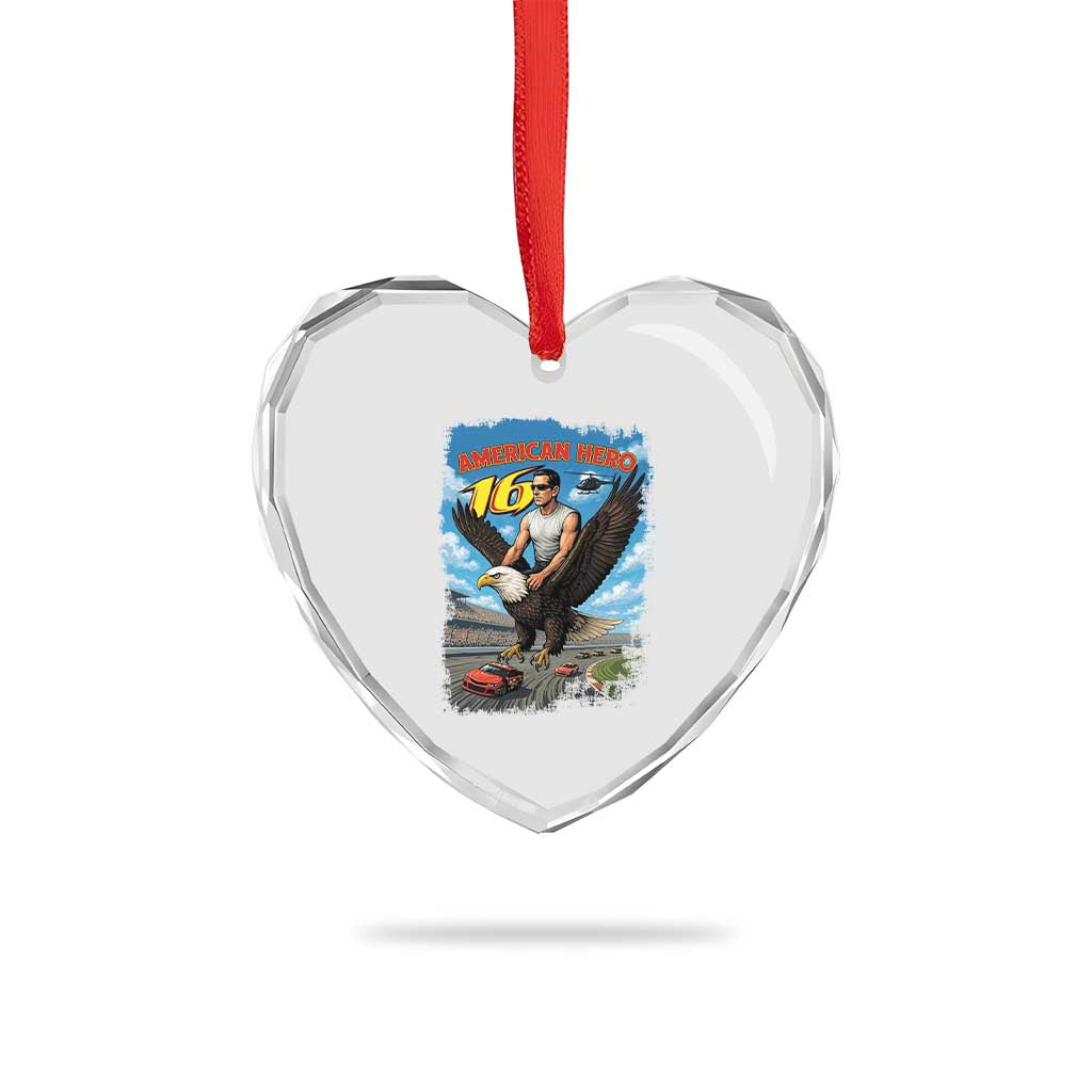 Patriotic Americanana Speed Legend 16 Tribute Heart Crystal Glass Ornament American Hero Bald Eagle Speedway Memorial - Wonder Print Shop