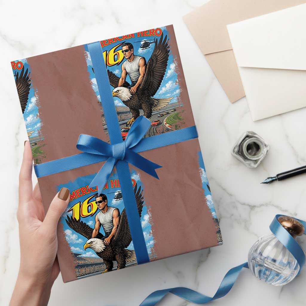 Patriotic Americanana Speed Legend 16 Tribute Wrapping Paper Roll American Hero Bald Eagle Speedway Memorial - Wonder Print Shop