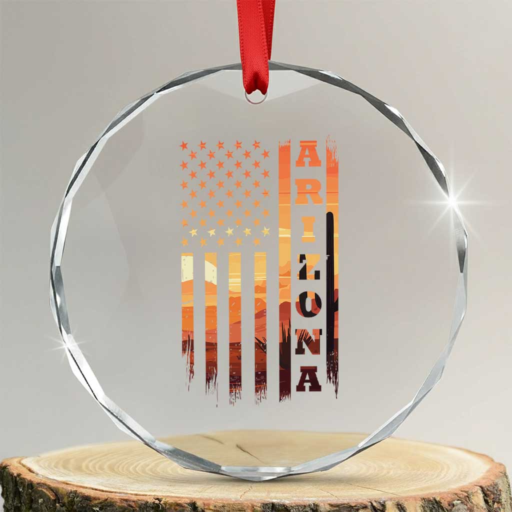 Patriotic Arizona Flag Sunset Graphic Crystal Glass Ornament American Flag Southwest Desert Saguaro Cactus State Pride Souvenir