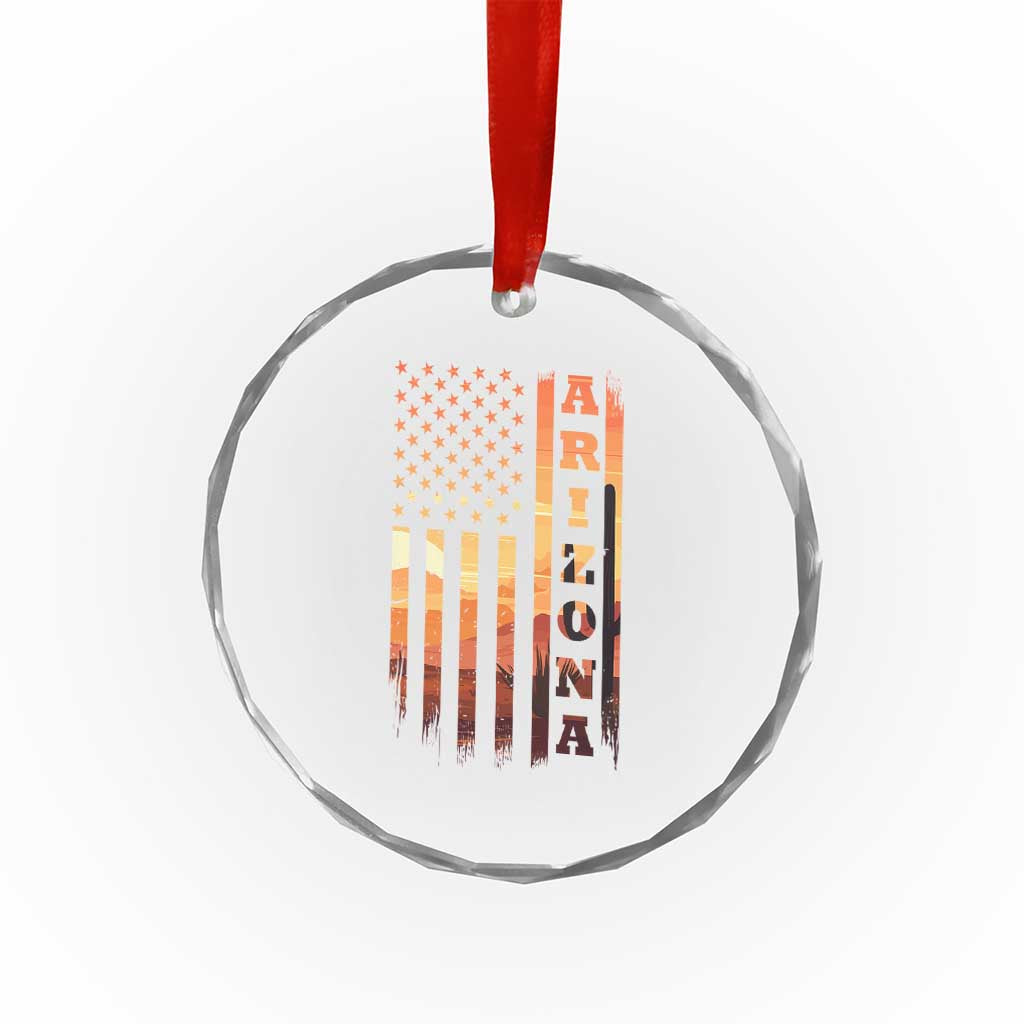 Patriotic Arizona Flag Sunset Graphic Crystal Glass Ornament American Flag Southwest Desert Saguaro Cactus State Pride Souvenir