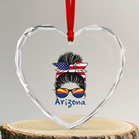 Patriotic Arizona Messy Bun Girl Graphic Heart Crystal Glass Ornament American Flag Sunglasses Southwest State Pride Souvenir