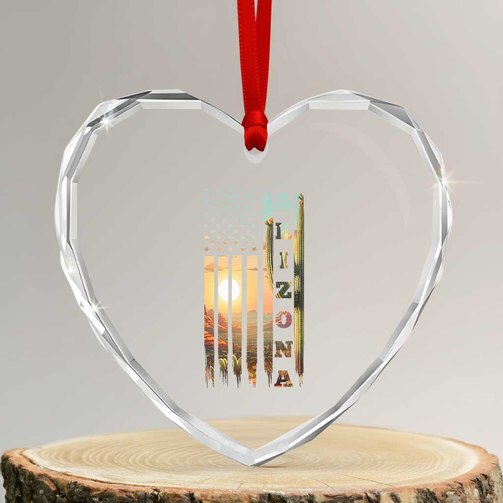 Patriotic Arizona State Flag Heart Crystal Glass Ornament Southwest Landscape Gift