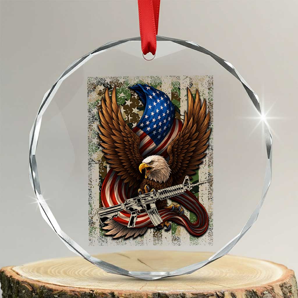 Patriotic Armed Eagle with  Camo Flag Crystal Glass Ornament Military Patriotic USA Defense - Wonder Print Shop