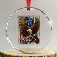 Patriotic Armed Eagle with Camo Flag Crystal Glass Ornament Military Patriotic USA Defense TS02