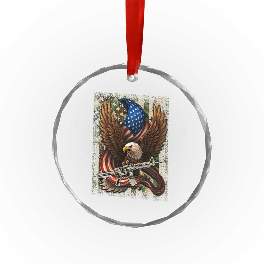 Patriotic Armed Eagle with Camo Flag Crystal Glass Ornament Military Patriotic USA Defense TS02