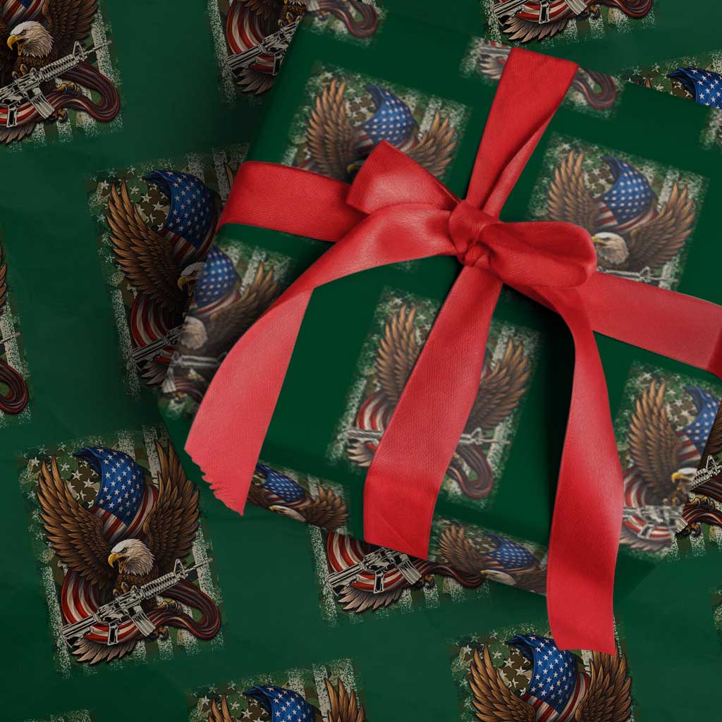 Patriotic Armed Eagle with  Camo Flag Wrapping Paper Roll Military Patriotic USA Defense - Wonder Print Shop