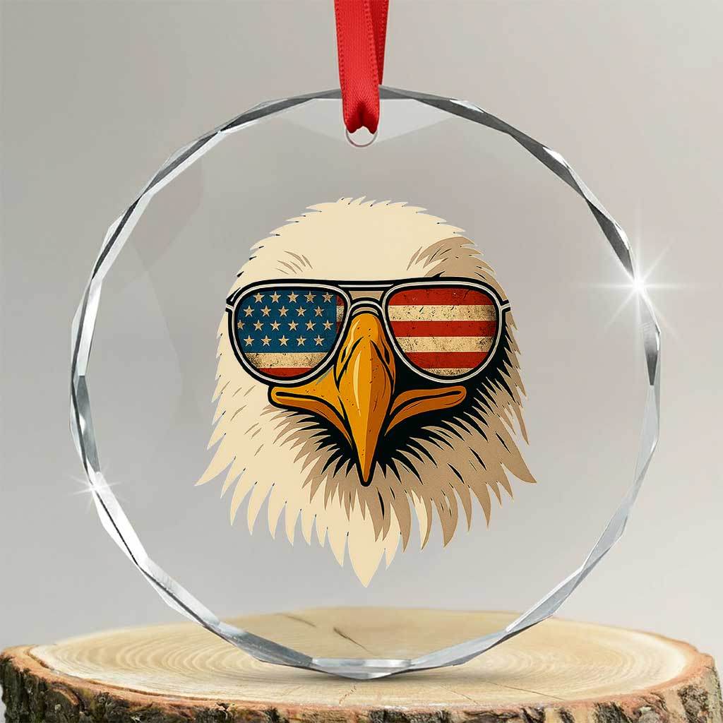 Patriotic Bald Eagle Crystal Glass Ornament With Sunglasses American Flag Vintage - Wonder Print Shop
