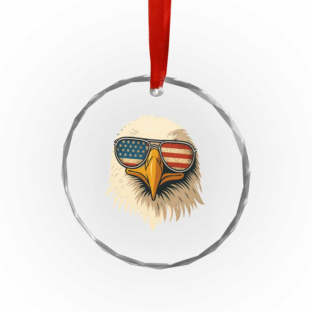 Patriotic Bald Eagle Crystal Glass Ornament With Sunglasses American Flag Vintage TS02