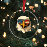 Patriotic Bald Eagle Crystal Glass Ornament With Sunglasses American Flag Vintage TS02