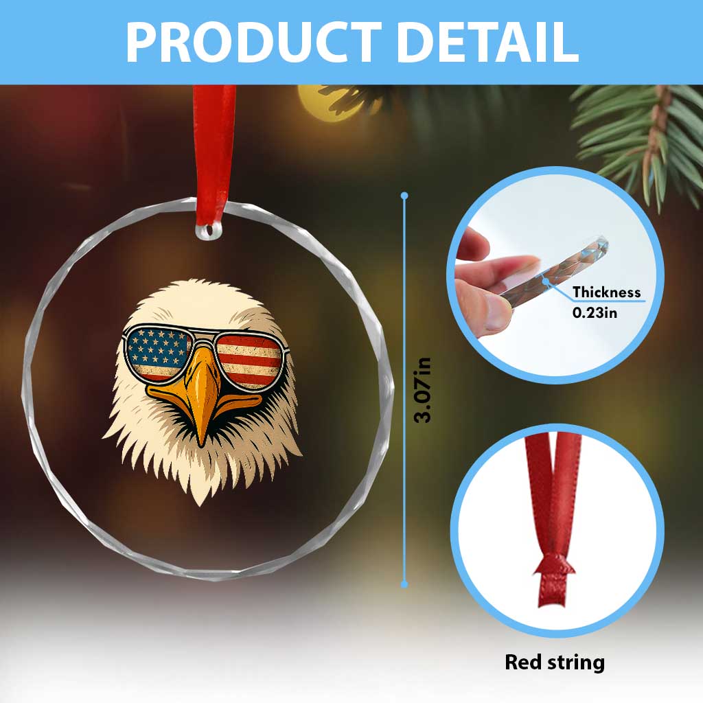 Patriotic Bald Eagle Crystal Glass Ornament With Sunglasses American Flag Vintage TS02