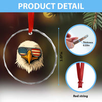Patriotic Bald Eagle Crystal Glass Ornament With Sunglasses American Flag Vintage TS02