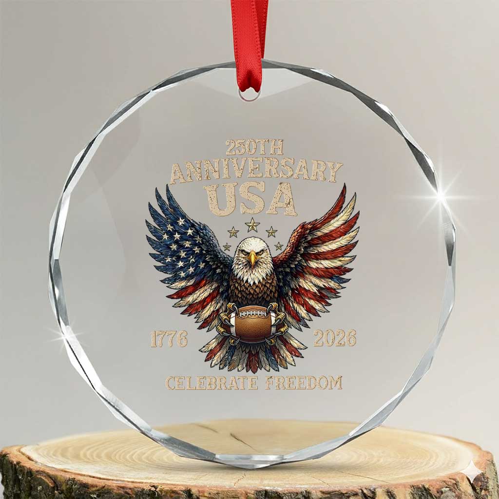 Patriotic Bald Eagle Football Crystal Glass Ornament America 250th Anniversary Gift