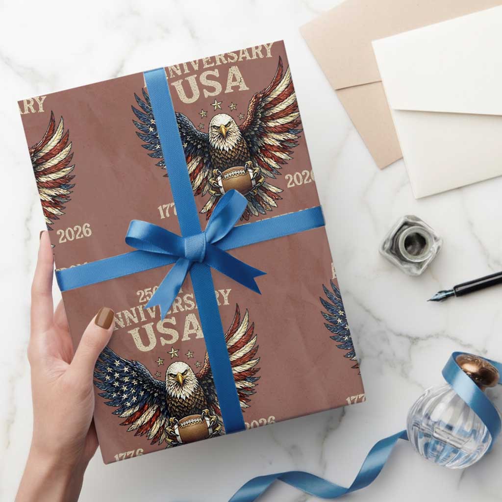 Patriotic Bald Eagle Football Wrapping Paper Roll America 250th Anniversary Gift