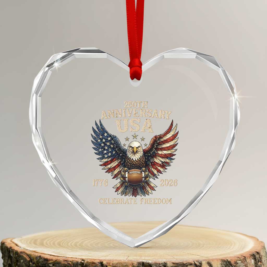 Patriotic Bald Eagle Football Heart Crystal Glass Ornament America 250th Anniversary Gift