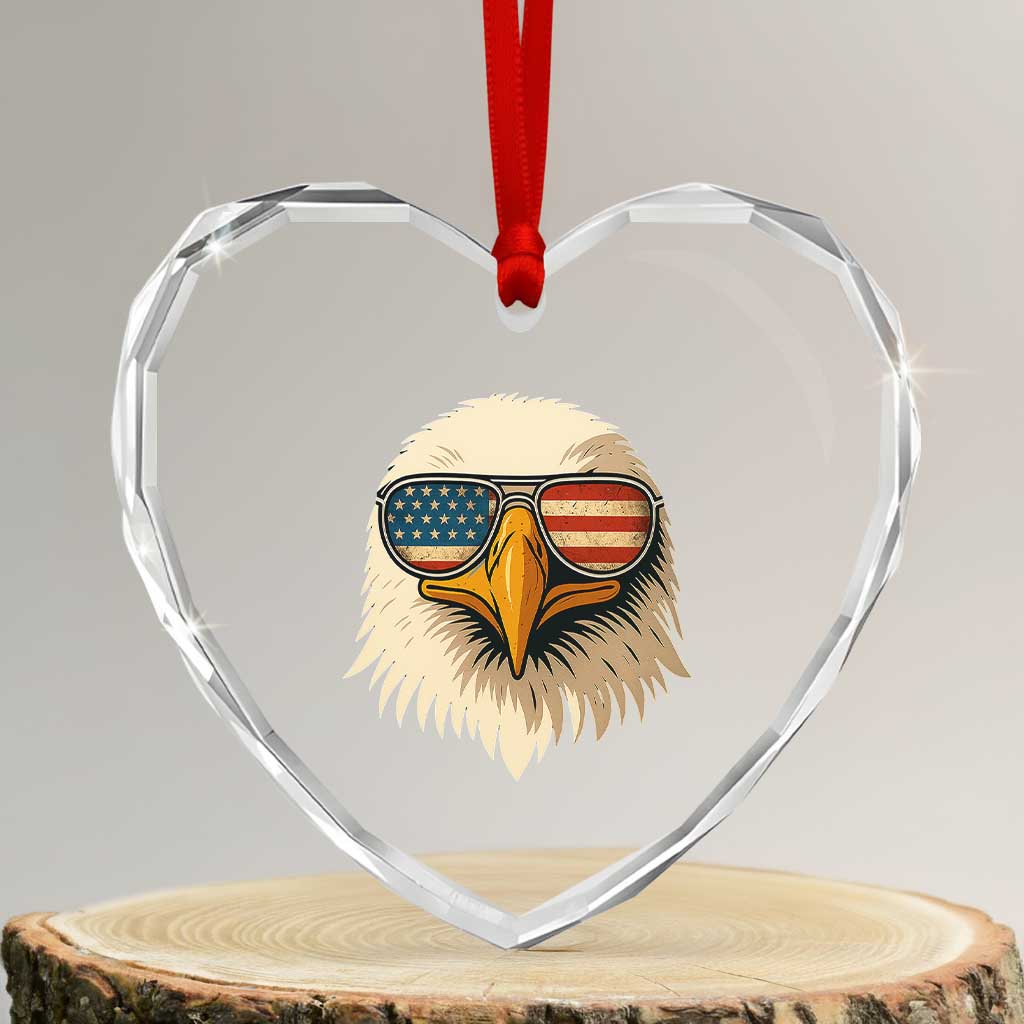Patriotic Bald Eagle Heart Crystal Glass Ornament With Sunglasses American Flag Vintage - Wonder Print Shop