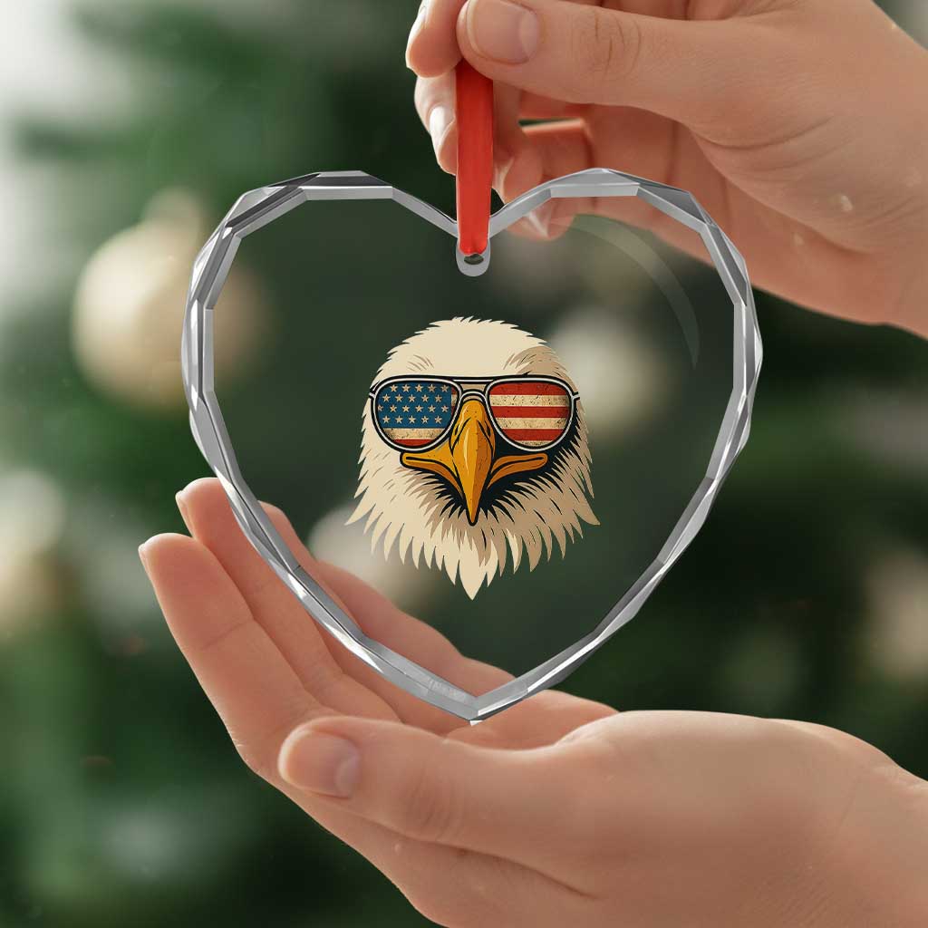 Patriotic Bald Eagle Heart Crystal Glass Ornament With Sunglasses American Flag Vintage - Wonder Print Shop
