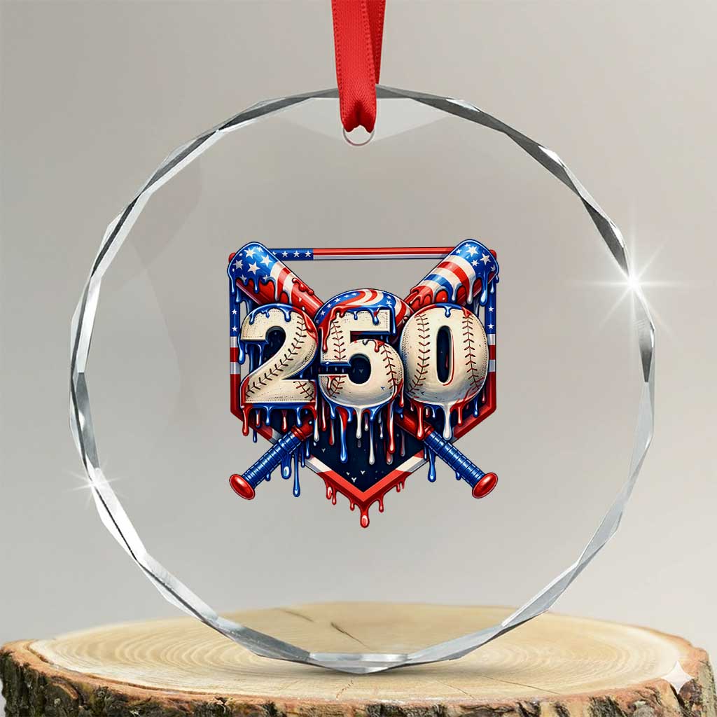 Patriotic Baseball Drip Crystal Glass Ornament USA 250th Anniversary Gift