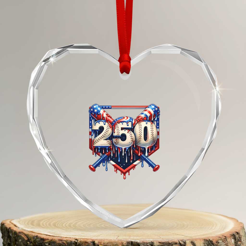 Patriotic Baseball Drip Heart Crystal Glass Ornament USA 250th Anniversary Gift