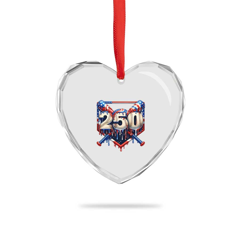 Patriotic Baseball Drip Heart Crystal Glass Ornament USA 250th Anniversary Gift