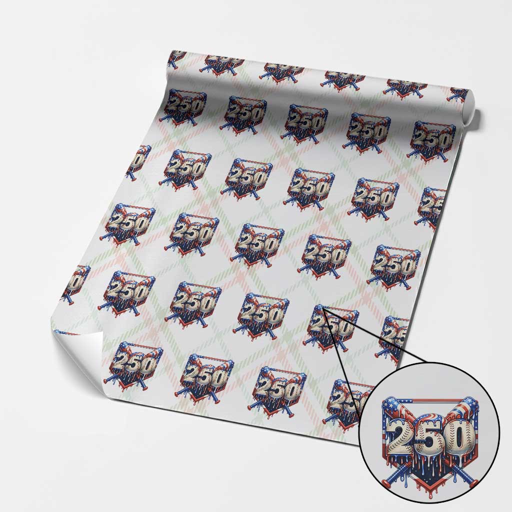 Patriotic Baseball Drip Wrapping Paper Roll USA 250th Anniversary Gift
