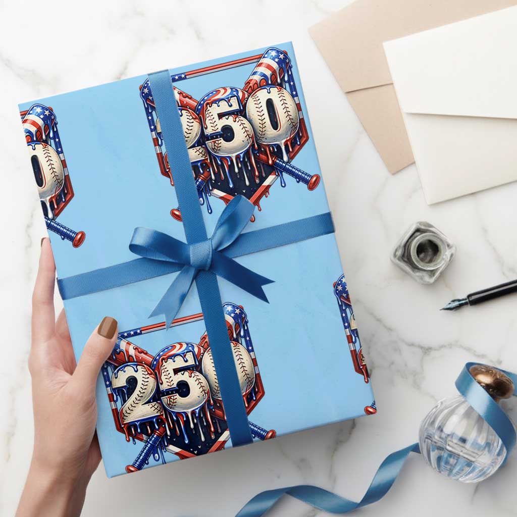 Patriotic Baseball Drip Wrapping Paper Roll USA 250th Anniversary Gift