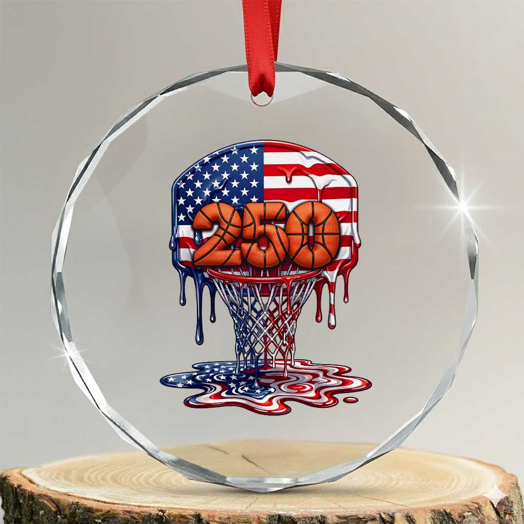 Patriotic Basketball Drip Crystal Glass Ornament USA 250th Anniversary Gift