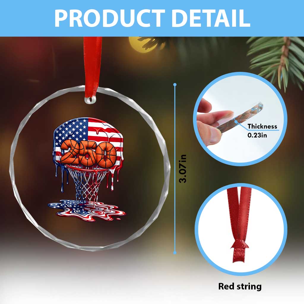 Patriotic Basketball Drip Crystal Glass Ornament USA 250th Anniversary Gift