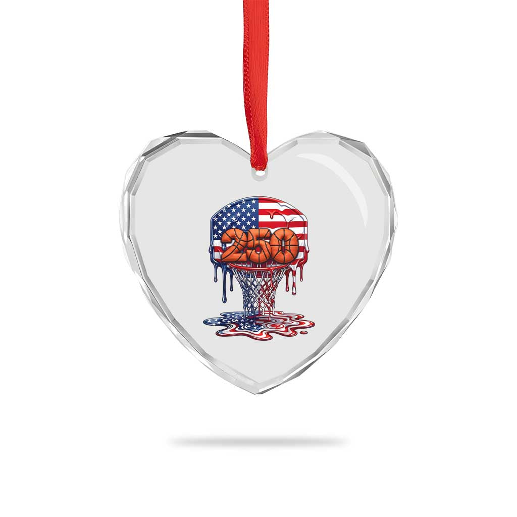 Patriotic Basketball Drip Heart Crystal Glass Ornament USA 250th Anniversary Gift