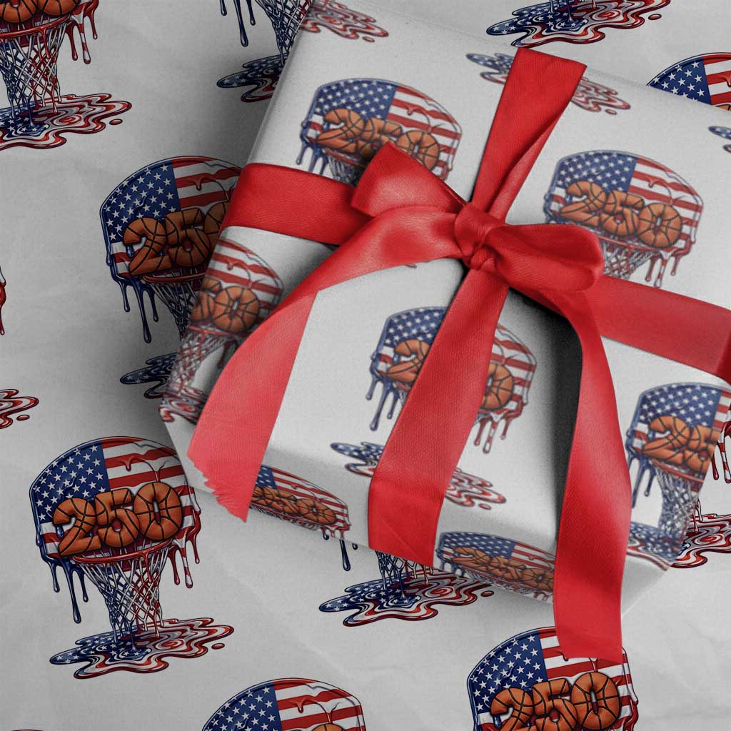 Patriotic Basketball Drip Wrapping Paper Roll USA 250th Anniversary Gift