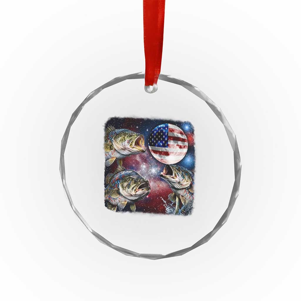Patriotic Bass Fishing Moon Crystal Glass Ornament 4th Of July Fisherman Gift