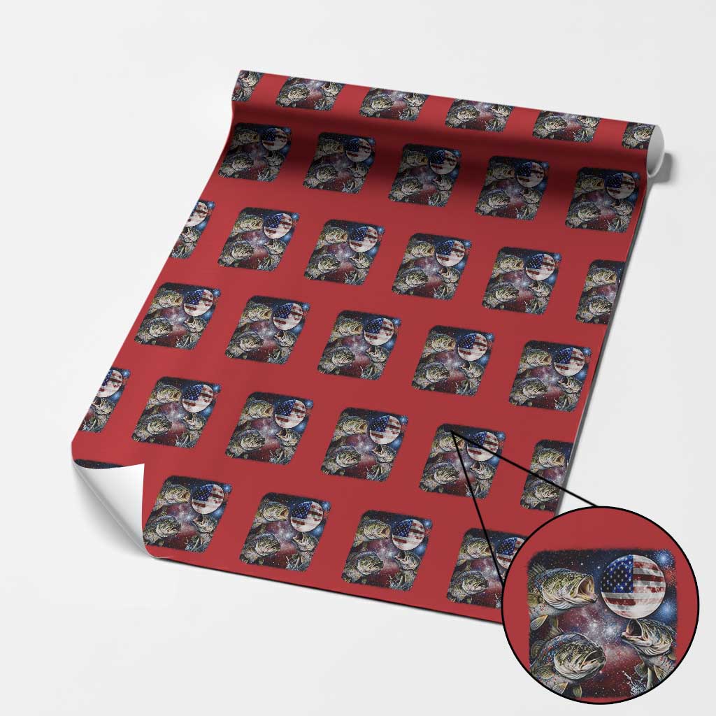 Patriotic Bass Fishing Moon Wrapping Paper Roll 4th Of July Fisherman Gift