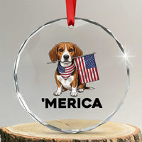 Patriotic Beagle Lover 4th Of July Dog Crystal Glass Ornament Merica Pride