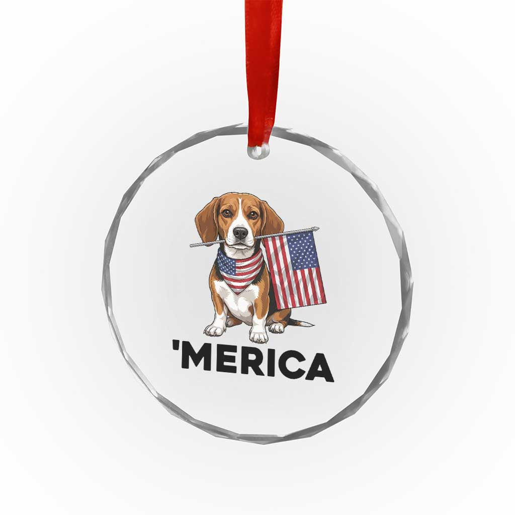 Patriotic Beagle Lover 4th Of July Dog Crystal Glass Ornament Merica Pride