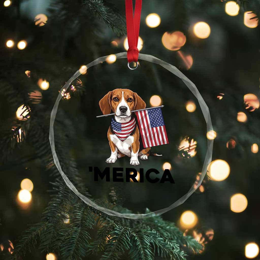 Patriotic Beagle Lover 4th Of July Dog Crystal Glass Ornament Merica Pride