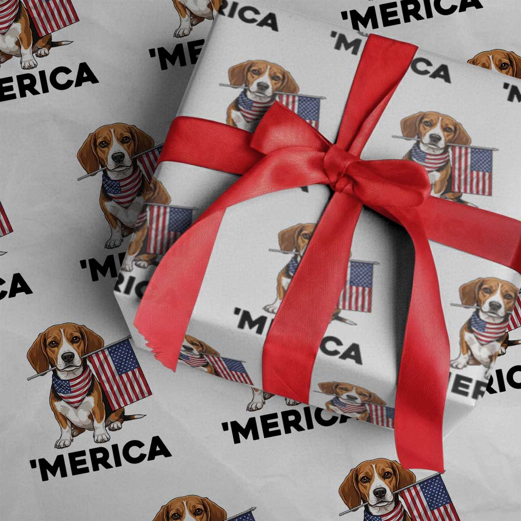 Patriotic Beagle Lover 4th Of July Dog Wrapping Paper Roll Merica Pride