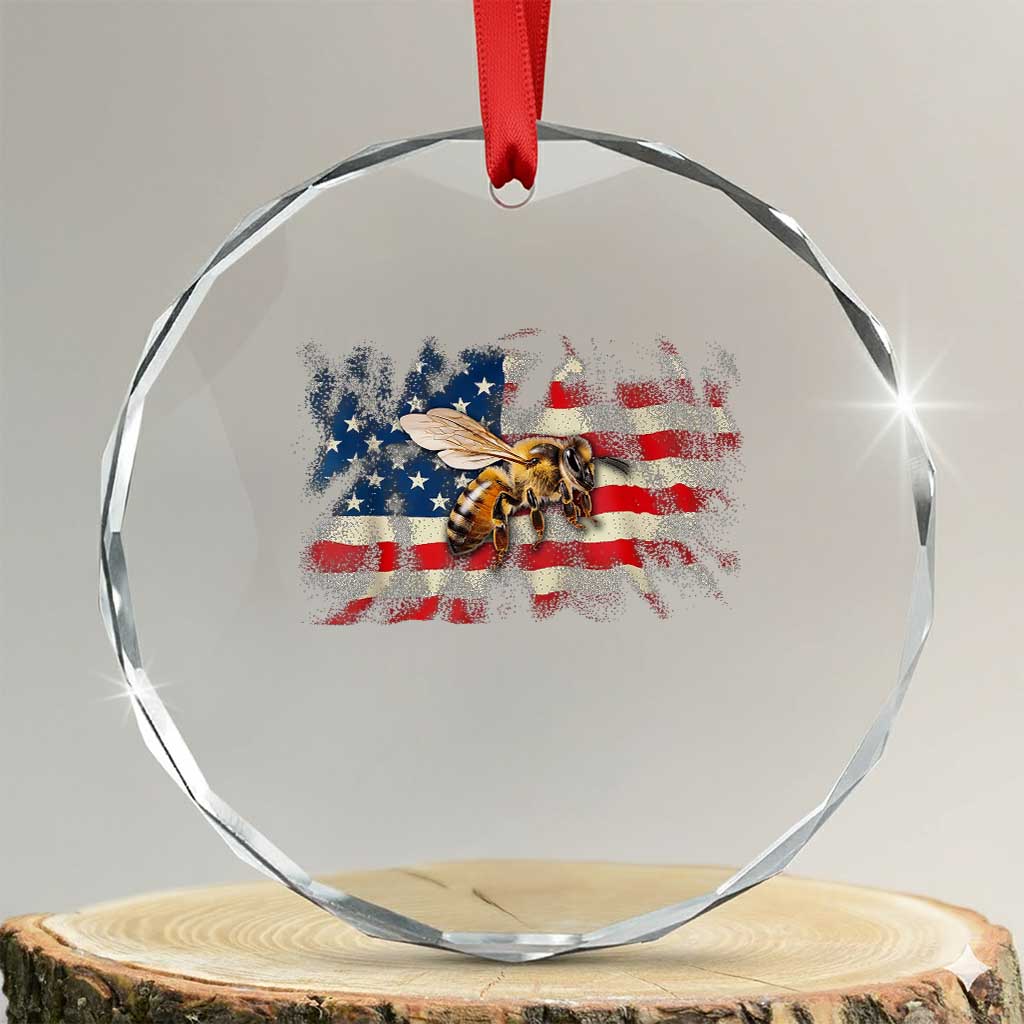 Patriotic Beekeeper Crystal Glass Ornament Bee American Flag Beekeeping