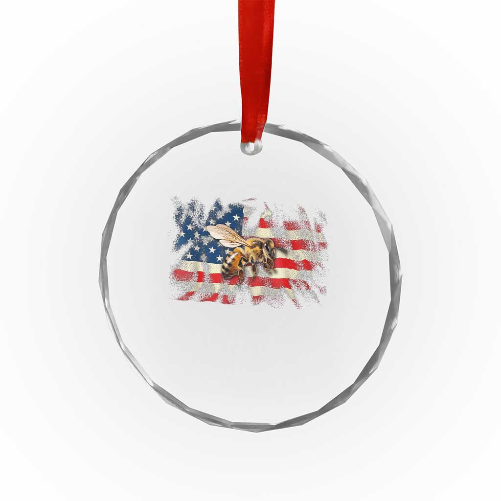 Patriotic Beekeeper Crystal Glass Ornament Bee American Flag Beekeeping