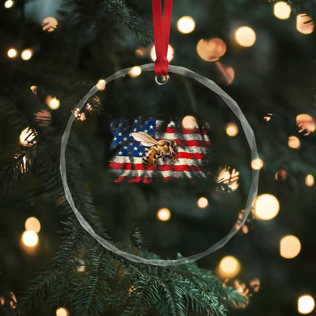 Patriotic Beekeeper Crystal Glass Ornament Bee American Flag Beekeeping