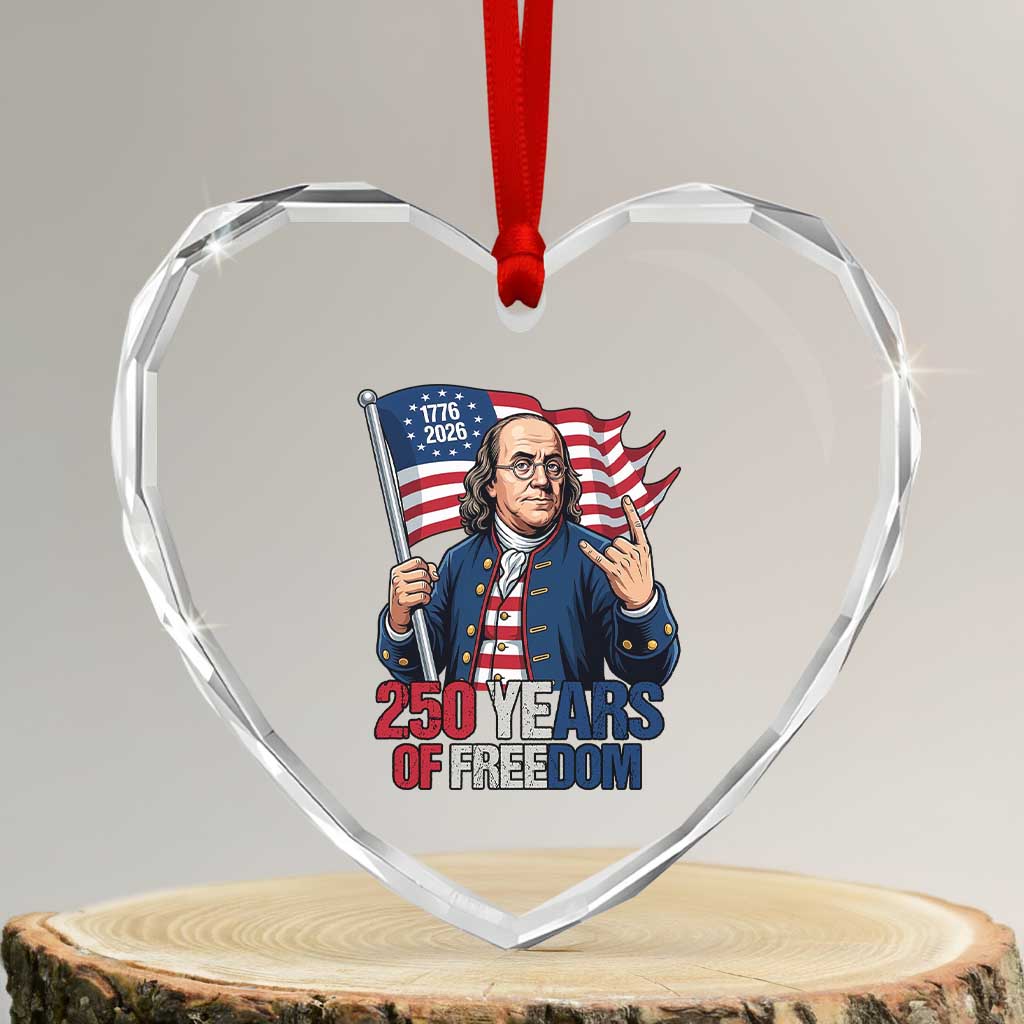 Patriotic Benjamin Franklin Heart Crystal Glass Ornament 250 Years Of Freedom