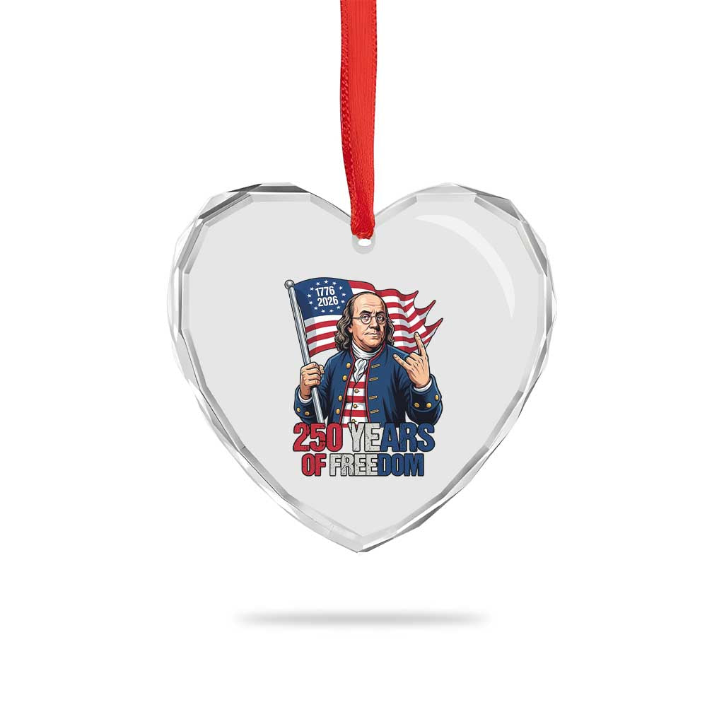 Patriotic Benjamin Franklin Heart Crystal Glass Ornament 250 Years Of Freedom