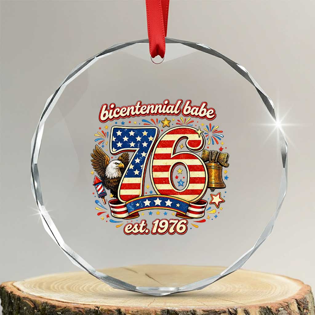 Patriotic Bicentennial Babe Est 1976 Crystal Glass Ornament Eagle Fireworks 50th Birthday